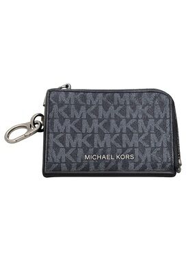 Michael Kors Black MK Signature Zip Card Holder Keychain Wallet